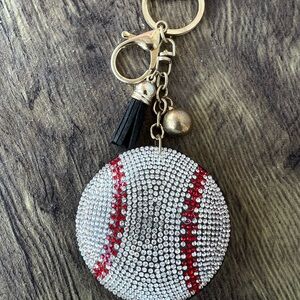 Rhinestone Baseball Keychain